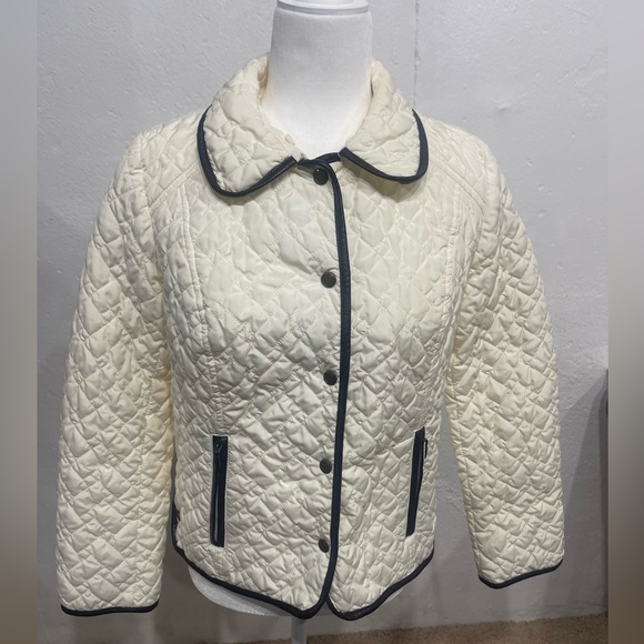 Charter Club White Quilted Puffer Jacket Faux Leather Lining Petite M - Picture 1 of 5